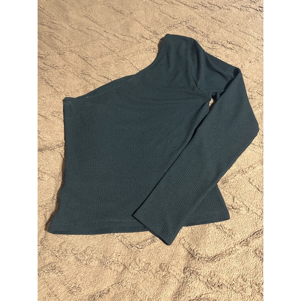 Black One Shoulder Long Sleeve Ribbed Knit Top Asymmetrical Neckline Shirt